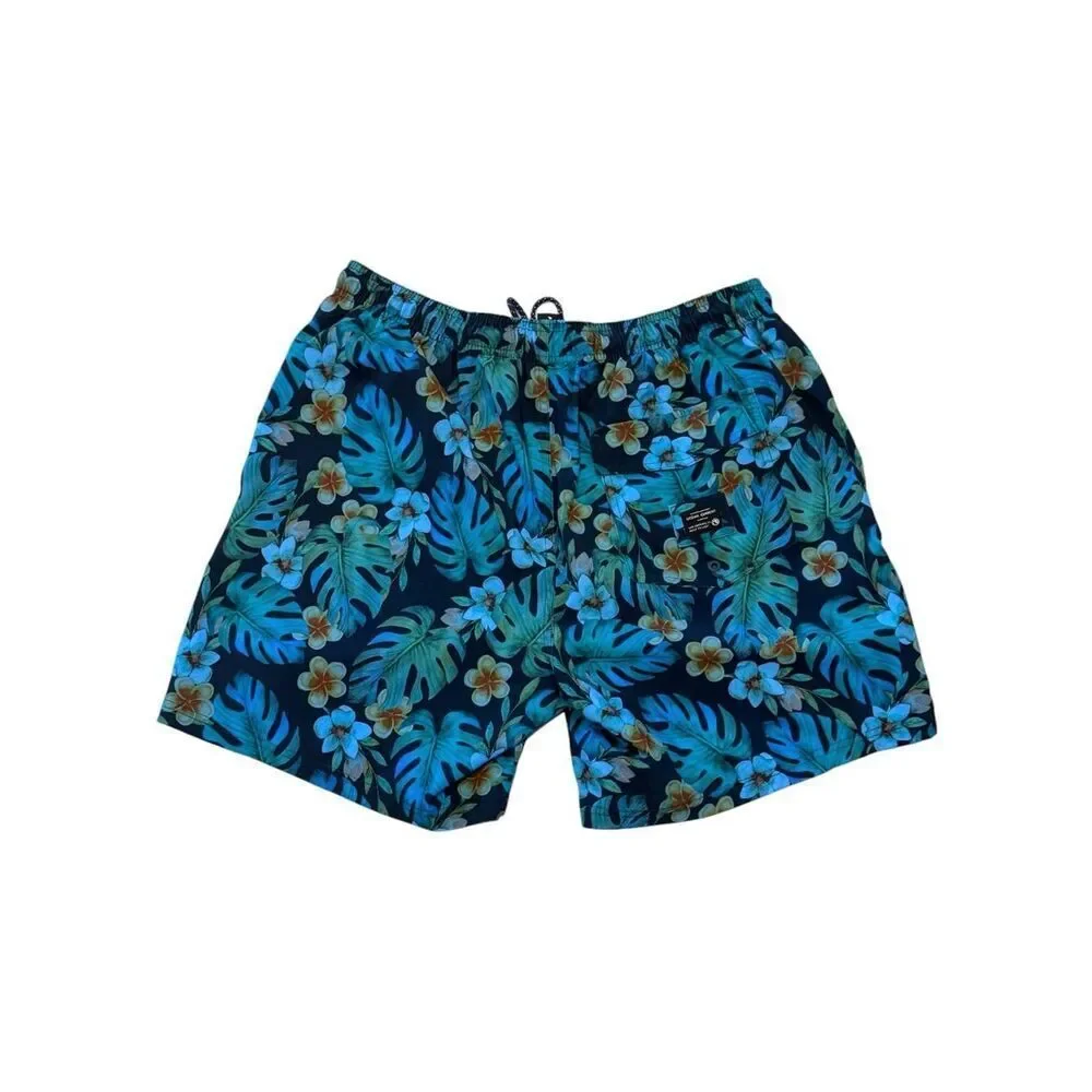 Ocean Current Tropical Swim Trunks Men’s XL | Blue Floral Hawaiian Board Shorts